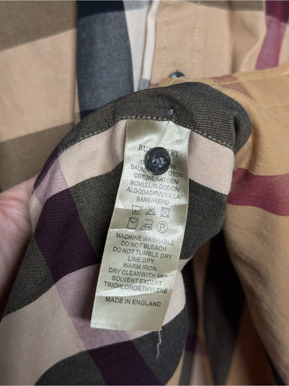 Burberry Check Button Up T-Shirt Plaid Long Sleeve Tee Mens Size Medium - Picture 6 of 10